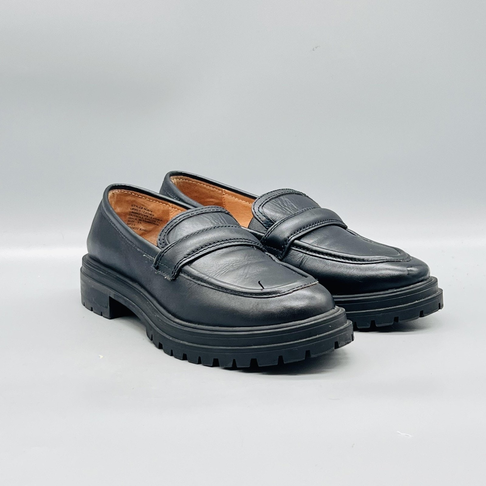Madewell Shoes Womens 5.5 Black Leather Lug Sole Penny Loafer Flats Slip On